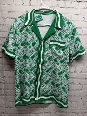 Men's Green Geometric Short-Sleeve Button-Down Shirt